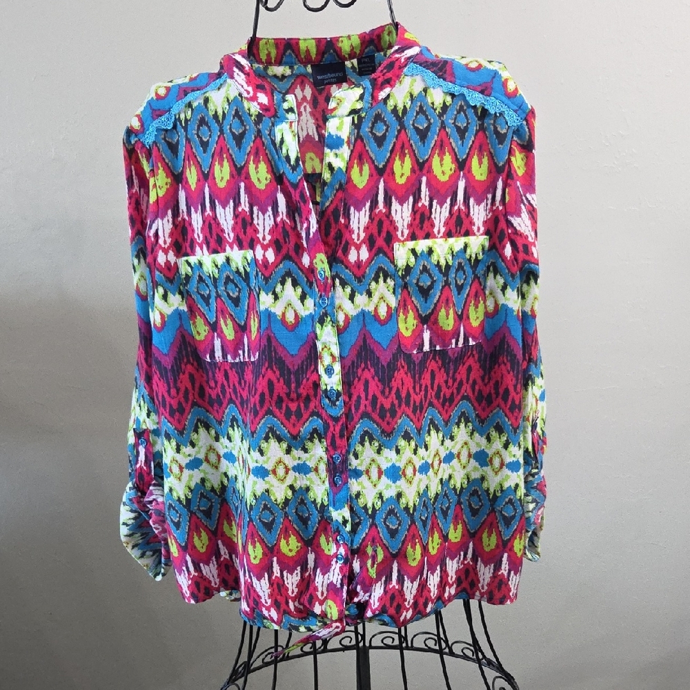 Westbound Vibrant Patterned Blouse - Red, Blue, Yellow